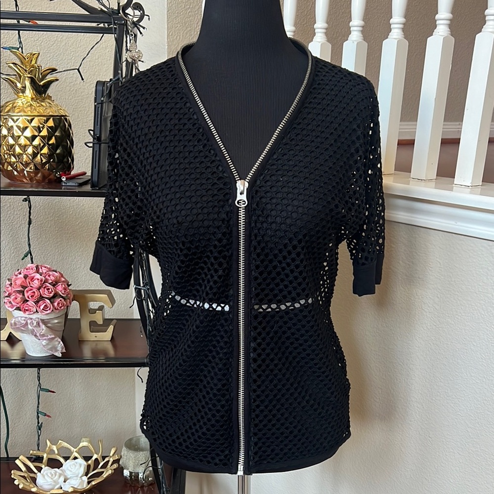 Black Mesh Zip-Up Top size S
